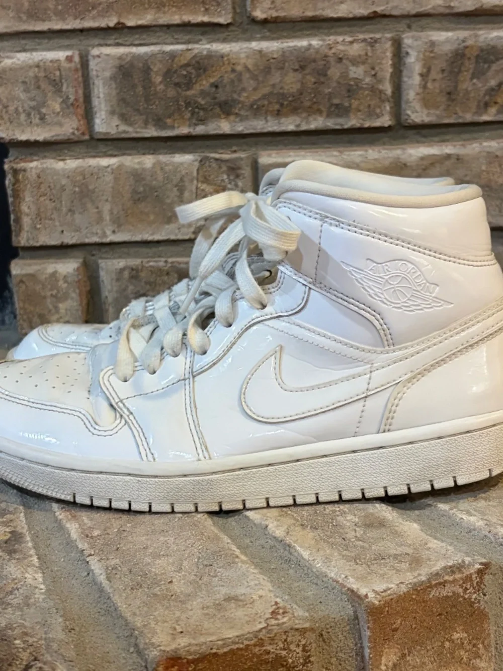 Nike Air Jordan 1 Mid Triple White Patent Leather